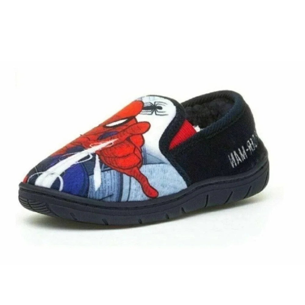 Boys Spiderman Slippers Marvel‎ Slip On Kids Size 8 Fleece Insole Navy Spidey